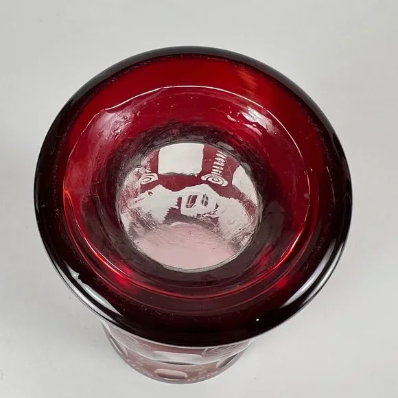 Vtg Egermann Vase Bohemian Ruby Red Cut To Clear Etched Glass Castle Bird Czech
